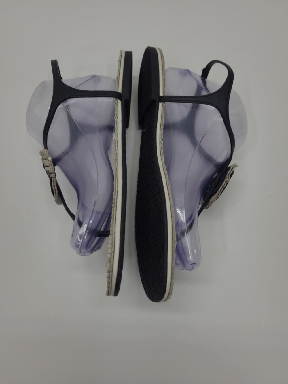 Tory Burch Miller Fringe Leather Thong Sandals Women's Size 10 Black and White - Picture 3 of 8